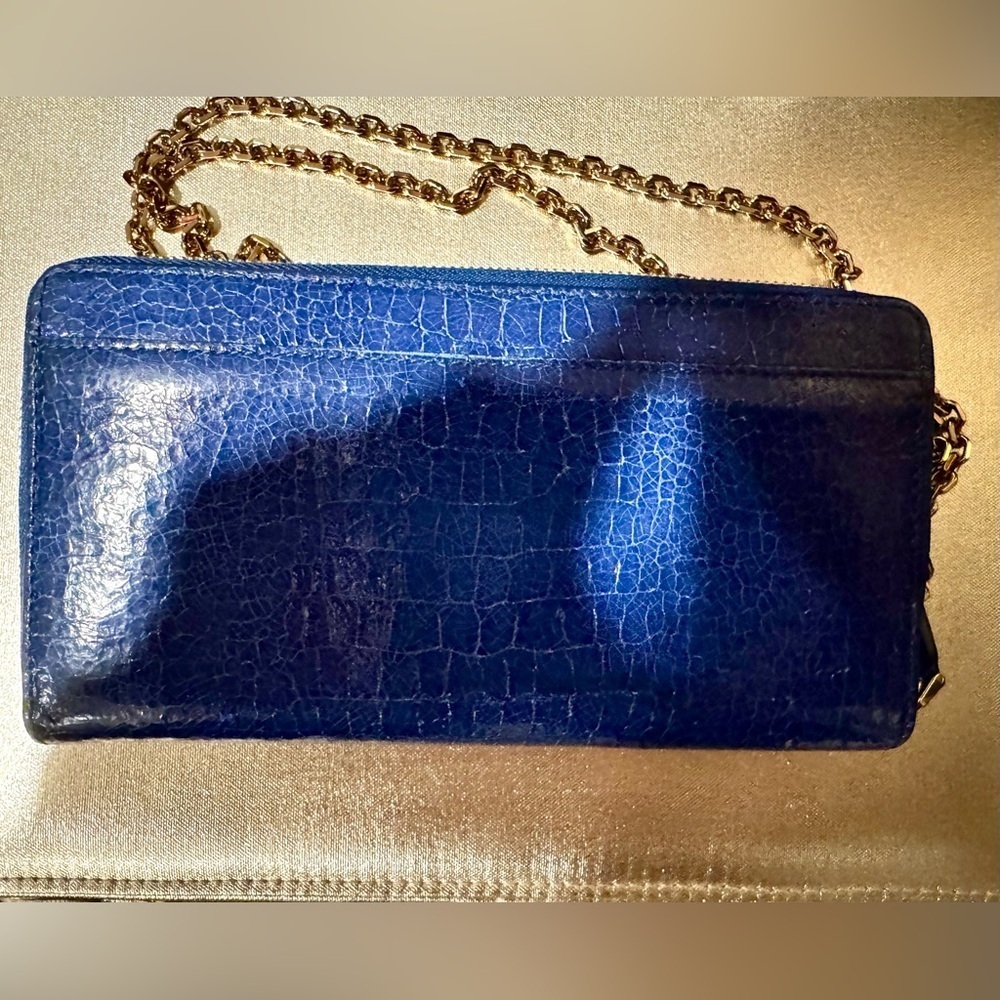 MCM Blue Leather Croco Print Exclusive Korean Edition Wallet on Chain RARE - Picture 4 of 16